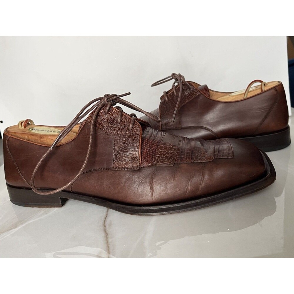 Mezlan Brown Embossed Leather Square Toe Men Dress Lace Up Oxfords Shoes Sz 12